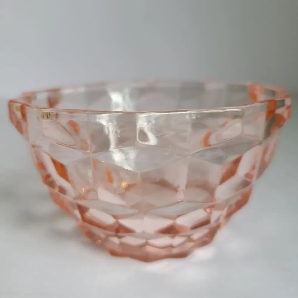 Vintage Jeannette Glass Cube Cubist Pink Dessert Berry Bowl Depression 1929
